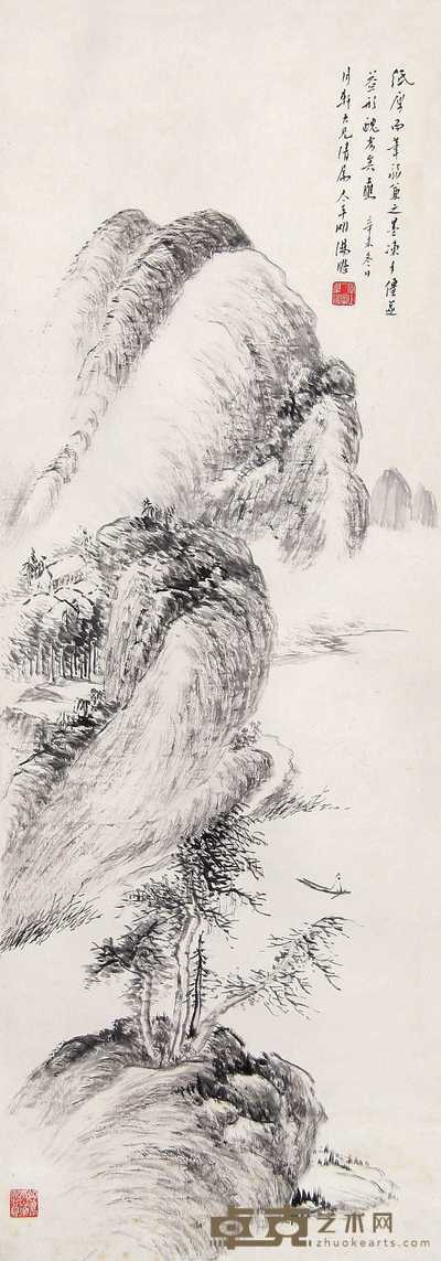 汤涤 春江独钓 立轴 90×32cm